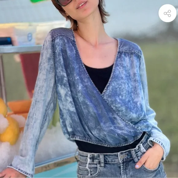 Wash Lab Denim Cross-Front Shirt Women’s Sz S - Picture 1 of 10
